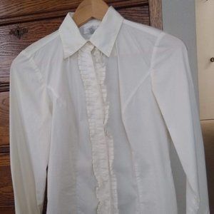 Off-white button-down with ruffle detail